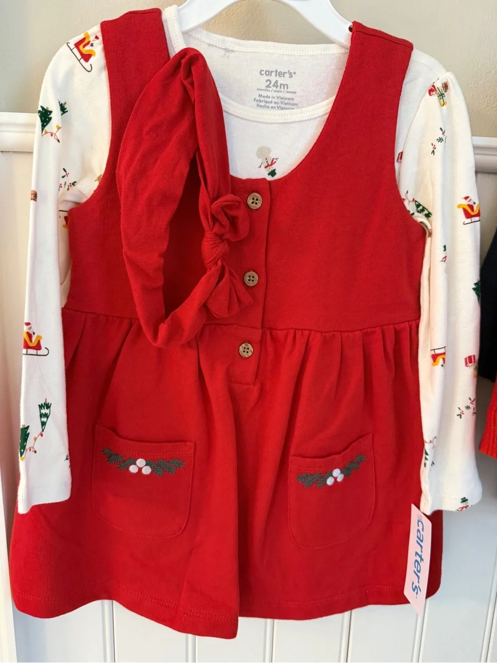 Carter's Red Holiday Dress & Cream Printed Bodysuit Set
